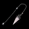 Resin Pointed Dowsing Pendulums, with Natural Rose Quartz Chips Inside and Brass Findings, Faceted Cone, 240mm