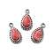 304 Stainless Steel Pave Natural Rhodochrosite Teardrop Charms, Stainless Steel Color, 10.5x6x4mm, Hole: 1.4mm