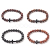 Natural Rosewood & Synthetic Turquoise Beaded Stretch Bracelet for Men Women BJEW-JB09291-1