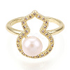 Natural Pearl Finger Open Cuff  Ring Micro Pave Clear Cubic Zirconia PEAR-N022-C04-2