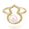 Natural Pearl Finger Open Cuff  Ring Micro Pave Clear Cubic Zirconia PEAR-N022-C04-2