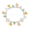 Dyed Natural Topaz Jade & Glass Beaded Stretch Bracelet with Flower Charms BJEW-JB10176-03-1