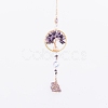 Natural Amethyst Flat Round with Tree of Life Pendant Decorations TREE-PW0002-23-1