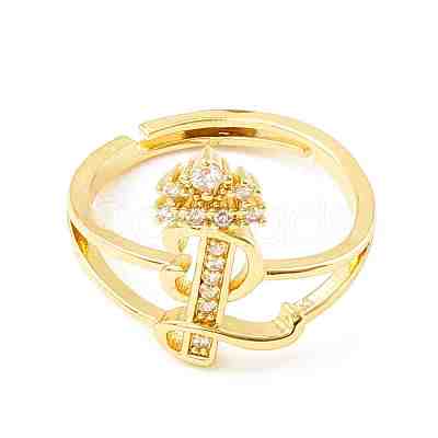 Clear Cubic Zirconia Initial Letter with Crown Adjustable Ring RJEW-M139-17L-1