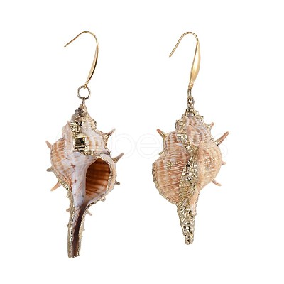 Electroplated Conch Shell Dangle Earrings EJEW-JE02984-1