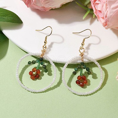 Flower Glass Seed Beads Dangle Earrings EJEW-MZ00148-02-1