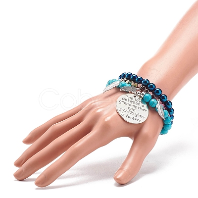 3Pcs 3 Style Synthetic Turquoise(Dyed) & Hematite Stretch Bracelets Set BJEW-JB08589-1