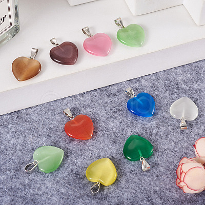 Cheriswelry 20Pcs 10 Colors Cat Eye Pendants G-CW0001-10-1