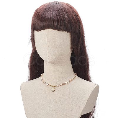 Brass Virgin Mary Pendant Necklace with Natural Pearl Beaded Chains for Women NJEW-JN04144-02-1