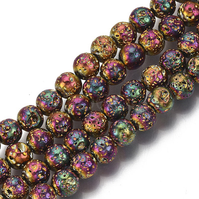 Electroplated Natural Lava Rock Beads Strands G-S352-30B-M-1