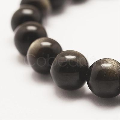 Grade AA Natural Golden Sheen Obsidian Beaded Stretch Bracelets BJEW-G543-10mm-1