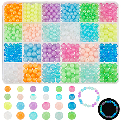 PandaHall Elite 1020Pcs 24 Styles Luminous Acrylic Beads MACR-PH0001-61-1