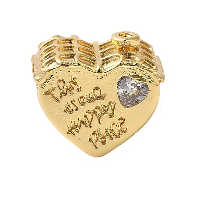 Heart Rack Plating Brass Micro Pave Cubic Zirconia European Beads KK-G511-02A-G-1