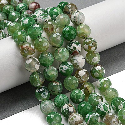 Faceted Natural Fire Crackle Agate Beads Strands G-F447-12mm-N04-1