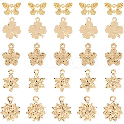 SUPERFINDINGS 50Pcs 5 Style Rack Plating Brass Charms KK-FH0004-69-1