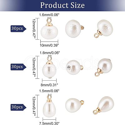 SUPERFINDINGS 90Pcs 3 Style  ABS Plastic Imitation Pearl Charms KK-FH0004-16-1