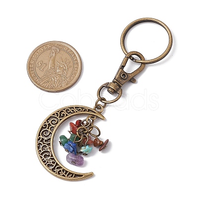 Chakra Theme Moon Natural Red Jasper & Howlite & Tiger Eye & Carnelian & Green Aventurine & Lapis Lazuli & Amethyst Chip Keychain KEYC-JKC00963-02-1