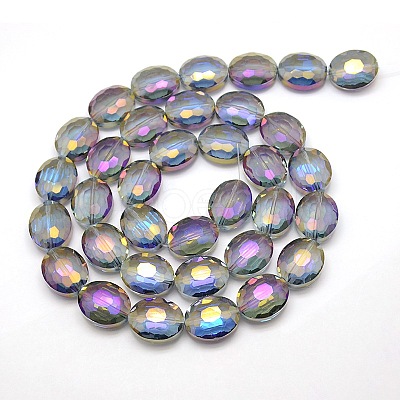 Faceted Electroplate Crystal Glass Oval Beads Strands EGLA-F059B-04-1