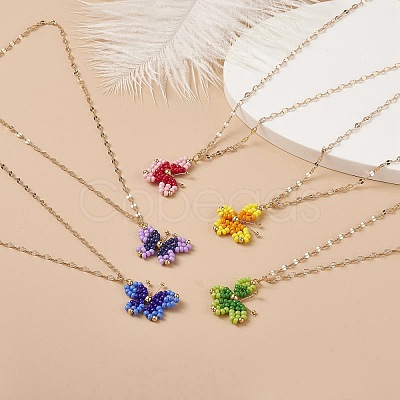 5Pcs 5 Colors Glass Seed Braided Butterfly Pendant Necklaces Set NJEW-JN04046-1