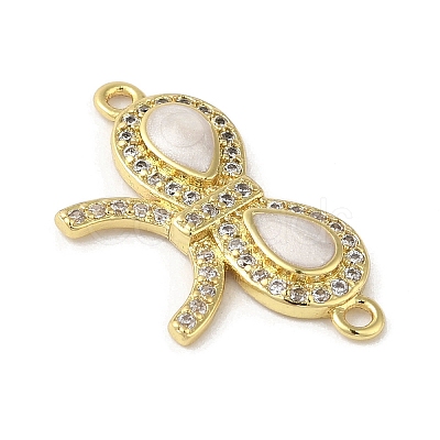 Rack Plating Brass Micro Pave Clear Cubic Zirconia Bowknot Connector Charms KK-C052-38G-1