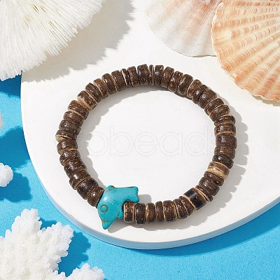 Natural Coconut Rondelle Beaded Stretch Bracelets BJEW-JB10217-01-1