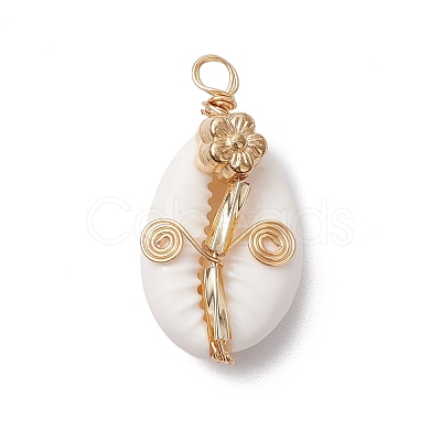 Copper Wired Flower Natural Shell Pendants PALLOY-JF03113-1