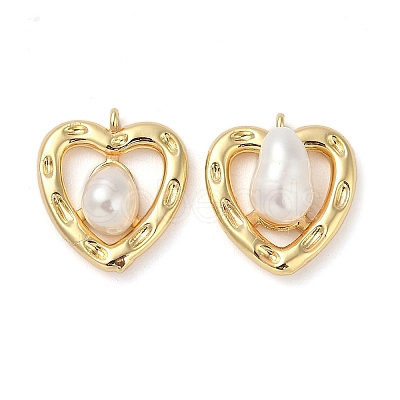 Brass Pave Natural Freshwater Pearl Pendants KK-U045-18G-1