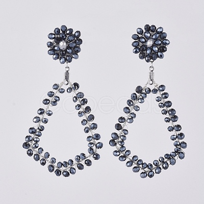 Electroplate Glass Faceted Beads Ear Studs EJEW-JE03815-1