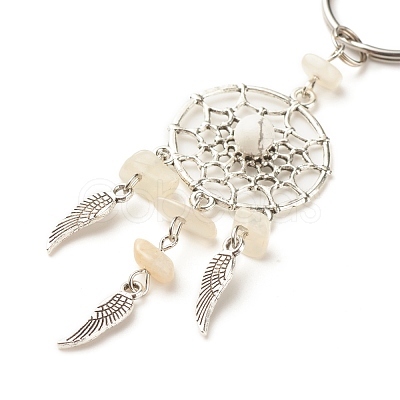 Alloy Findings with Natural White Moonstone Beads and Natural Howlite Beads Keychain KEYC-JKC00119-05-1