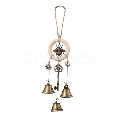 Alloy & Iron Bee Key Protective Witch Bells for Doorknob Hanging Ornaments HJEW-JM01893-1