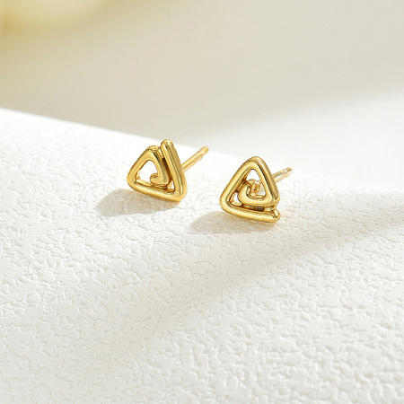 Real 18K Gold Plated Elegant Vintage Casual Fashion Stainless Steel Triangle Stud Earrings for Women ZR3669-7-1