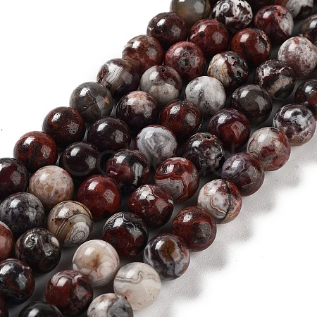 Natural Mexican Red Laguna Lace Agate Round Beads Strands G-NH0005-A31-02-1