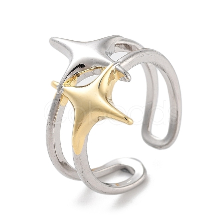 Brass Star Open Cuff Ring for Women RJEW-C102-19GP-1