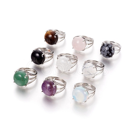 Adjustable Natural & Synthetic Mixed Stone Rings RJEW-O033-F-1
