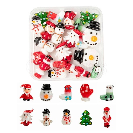 20Pcs 10 Style Christmas Themed Handmade Lampwork Beads LAMP-LS0001-09-1