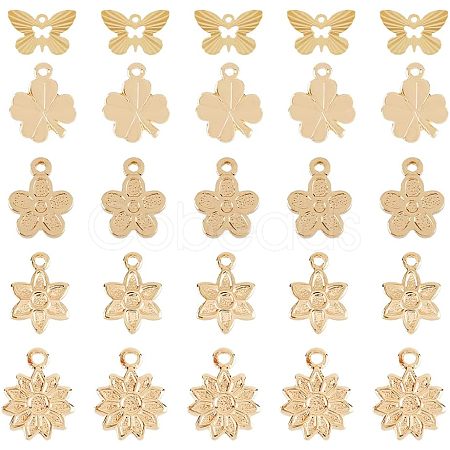 SUPERFINDINGS 50Pcs 5 Style Rack Plating Brass Charms KK-FH0004-69-1