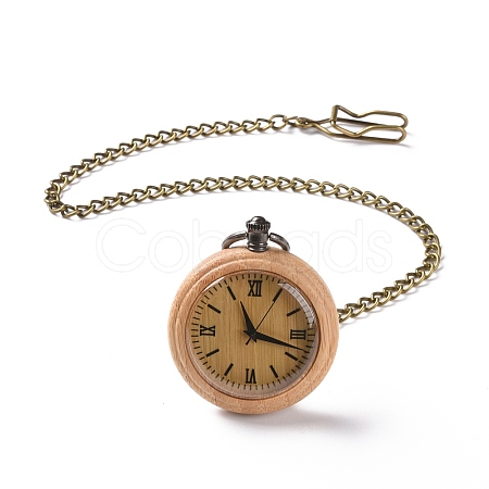 Bamboo Pocket Watch with Brass Curb Chain and Clips WACH-D017-B02-AB-1