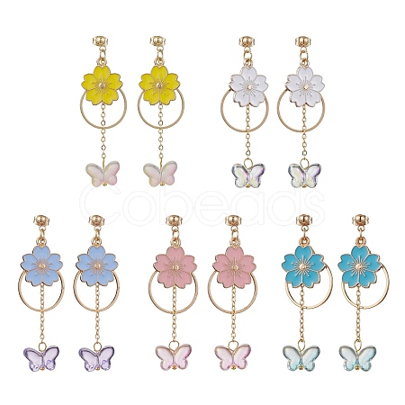 Golden Alloy Enamel Flower Dangle Stud Earrings EJEW-JE05713-1