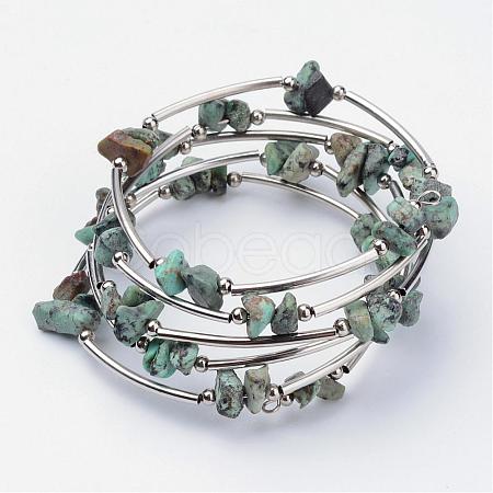 Natural African Turquoise(Jasper) Beaded Wrap Bracelets BJEW-JB02682-04-1