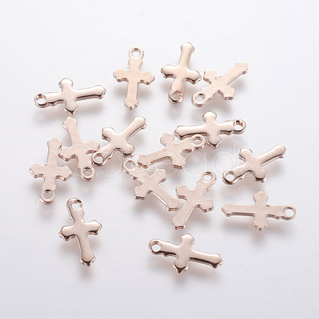 304 Stainless Steel Tiny Cross Charms STAS-F201-01RG-1
