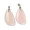 Natural Rose Quartz Pendants, Teardrop Charms, with Rack Plating Platinum Tone Brass Findings, Cadmium Free & Lead Free, 34x18x7.5mm, Hole: 4x5mm