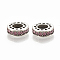 Alloy European Beads, Large Hole Beads, with Rhinestone, Flat Round, Antique Silver, Light Rose, 11x3.5mm, Hole: 5mm