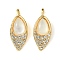 Brass Micro Pave Clear Cubic Zirconia Pendants, with Shell, Real 18K Gold Plated, Horse Eye, 17x7x3.5mm, Hole: 2.5x2mm