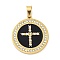 304 Stainless Steel Charms, with Rhinestone and Enamel, Real 18K Gold Plated, Black, Cross, 27.5x24.5x2mm, Hole: 6.5x4mm