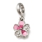 Rack Plating Alloy Pink Enamel European Dangle Charms, Flower Large Hole Pendants, Platinum, 24.5mm, Hole: 4.5mm, Flower: 14.5x11.5x2.5mm