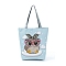 Polyester Printed Shoulder Bags, Rectangle with Owl Pattern, Pale Turquoise, 37x35x8cm