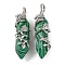 Synthetic Malachite Double Terminal Pointed Pendants, Brass Flower Wrapped Faceted Bullte Charms, Platinum, 50x12x15mm, Hole: 9x5mm