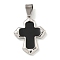 304 Stainless Steel Pendants, with Enamel, Cross Charm, Stainless Steel Color, Black, 32.5x24.5x3.5mm, Hole: 7x4.5mm