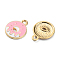 Alloy Enamel Pendants, Light Gold, Donut, Hot Pink, 18.7x15x2mm, Hole: 2.2mm