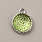 Plastic Pendants, August Birthstone Charms, with Alloy Cabochon Settings, Flat Round, Green Yellow, 18.5x15x5mm, Hole: 2.5mm